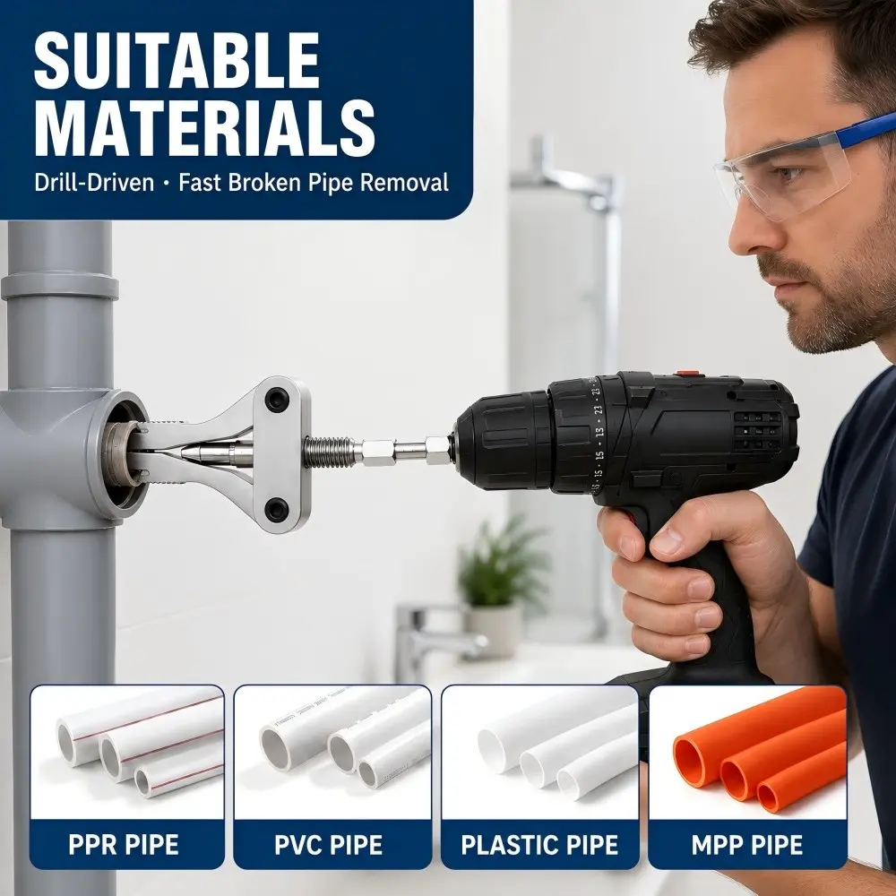 New Upgraded 3-In-1 Broken Pipe & Faucet Extractor Tool, Fits 1/2", 3/4", 1" Pipes, Broken Thread Remover, Compatible with Electric Drill