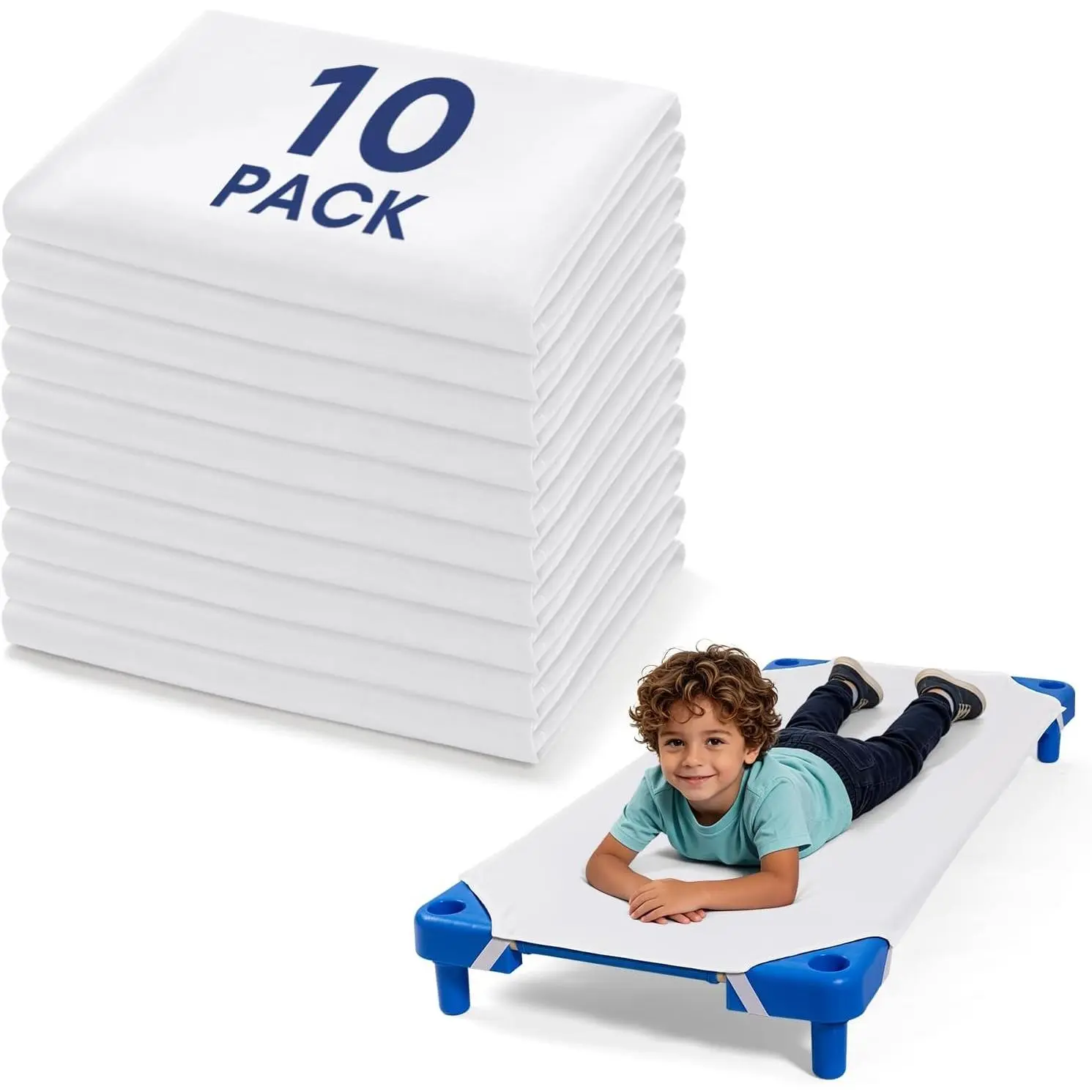 Daycare Cot Sheets Standard Size - Fits 23" x 52" Cot, 10 Pack Bulk, Soft & Comfortable Fitted Cot Cover, Preschool Kids Nap Time Sheets, Brushed Microfiber, White