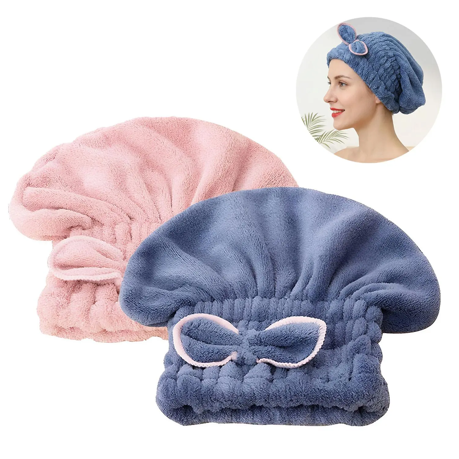 2PCS Microfiber Hair Drying Caps, Super Soft Quick Dry Hair Turban Towels, Ultra Absorbent Lightweight Hair Wraps for Women, Shower Bath Beauty Care & Daily Hair Routine