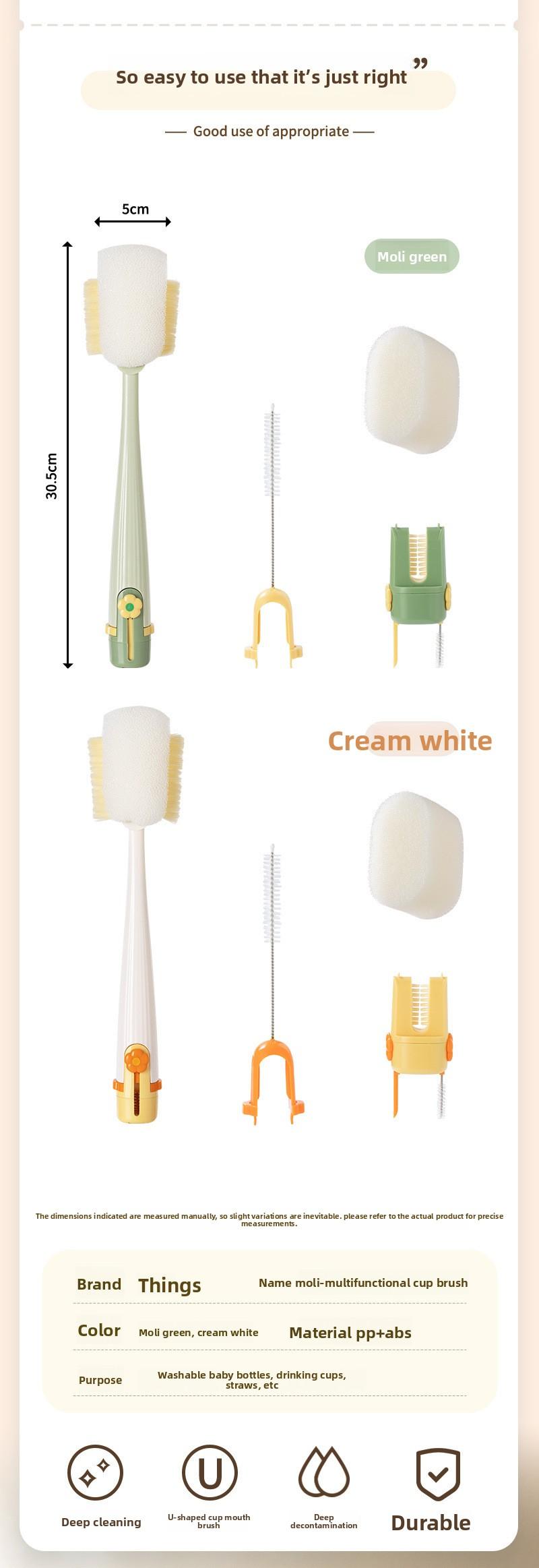 Long-handled multi-functional 5-in-1 cup brush, a handy tool for cleaning water cups, specially designed for cleaning thermos cup lids and baby bottles
