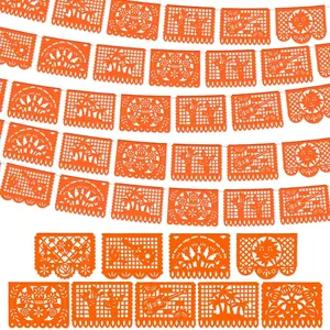 4 Pack 59 ft Mexican Papel Picado Banner Plastic Mexican Talavera Party Fiesta Banner Wedding Hanging Decorations for Cinco De Mayo Cielito Lindo Party Supplies(Orange)