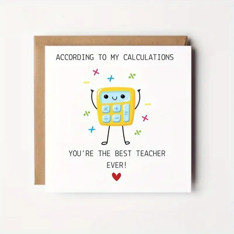 1 pc Math Teacher Card, Thank You Math Teacher Card, Best English Teacher Ever, Teacher Retirement Card, Cute Calculator Teacher Card