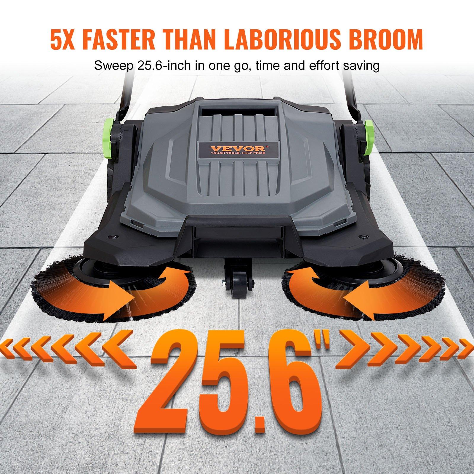VEVOR Walk-behind Hand Push Floor Sweeper, 25.6