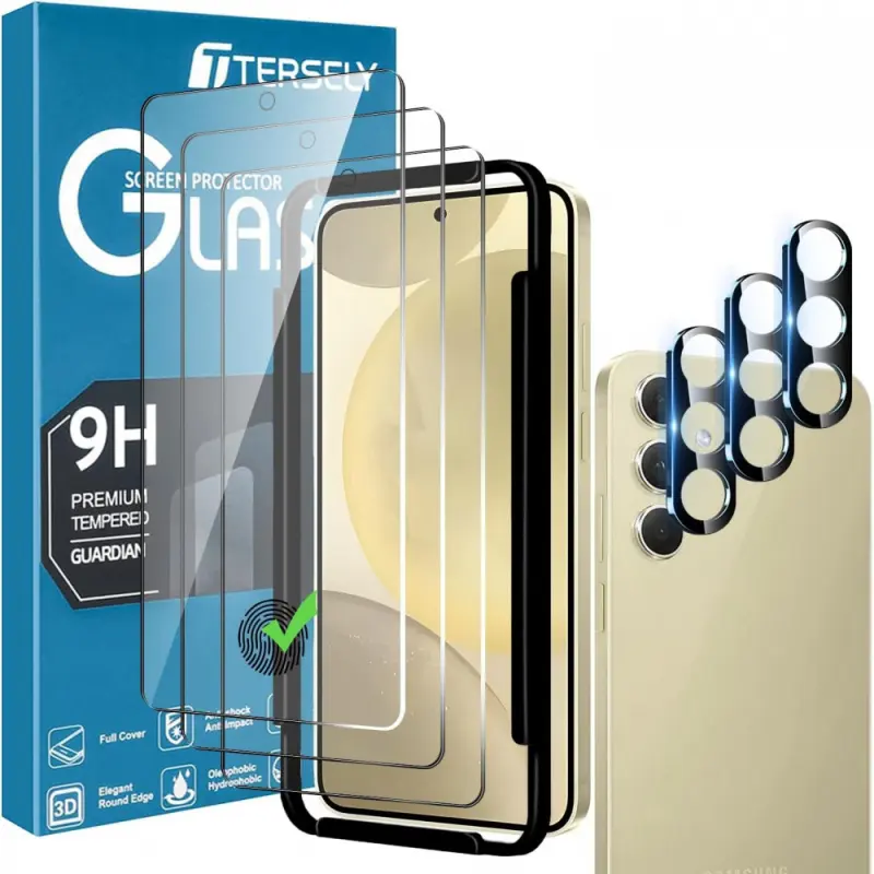 [3+3 Pack] T Tersely 9H Tempered Glass Screen Protector for Samsung Galaxy S24 5G, with Installation Alignment Frame Support Fingerprint Unlock Anti-Scratch Film Screen Protector