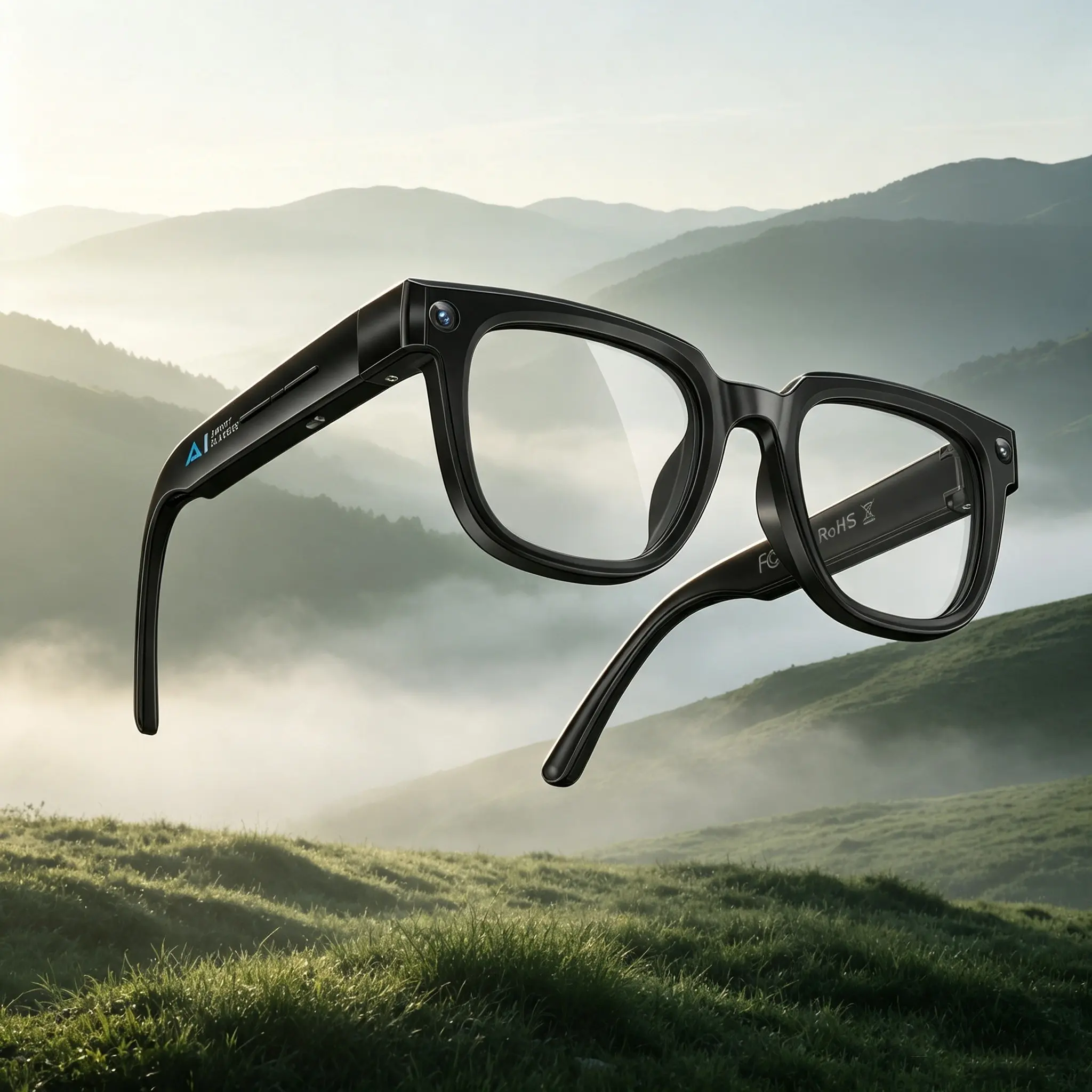Smart cycling camera glasses; 8MP lens; 110° wide-angle; anti-shake video recording; 4GB local storage; 29mAh long battery life; AI real-time image translation; Bluetooth calling; 3D surround music; outdoor shooting gear