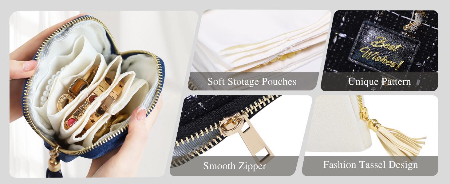 2026 New Travel Jewelry Case, Valentine's Gifts for Women, Portable Organizer for Rings, Bracelets & Bangles with Tassel Zipper, Elegant Jewelry Roll for Travel, Crystal Jewelry Storage Pouch with Mini Organized Pockets