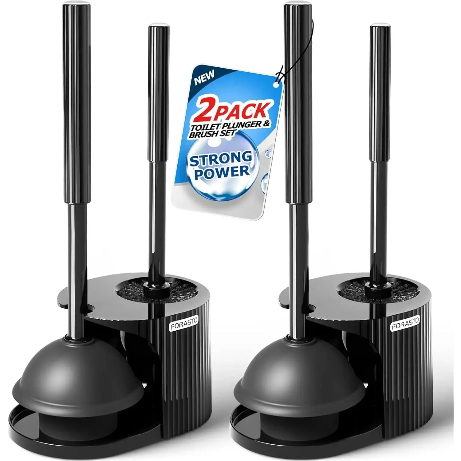 2Pack 2 in 1 Toilet Brush and Plunger Set, Extended Handle Plunger,Toilet Bowl Brush Plunger Set,Bathroom Cleaning Tools,Toilet Brush Plunger Combo,Cleaning Supplies,Black homeessentials