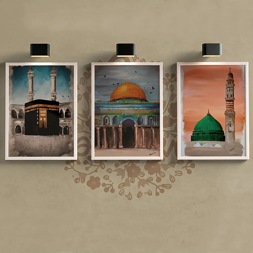 3pcs/set Unframed Mecca attractions retro Painting Calligraphy pictures Room Home bedroom interior wall decoration Canvas Poster art mural