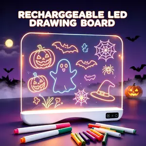 Eraser DIY Drawing Board with RGB Lights, USB Charging LED Acrylic Painting Board, 12 Pens, Sketch Book, 9 Light Colors, 6 Modes, Halloween Christmas Gift