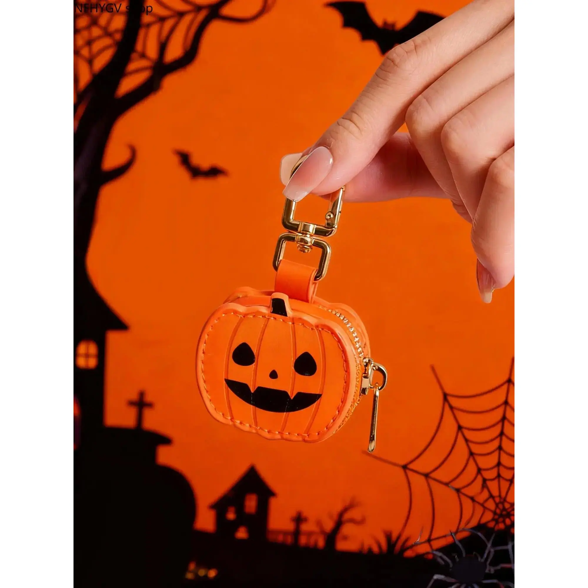 Ladies Cute Mini Pumpkin Shaped Coin Purse Keychain Pendant, Quirky Unique Bag Decoration Charm, Creative Portable Accessory For Daily Travel And Halloween Novel Gifts