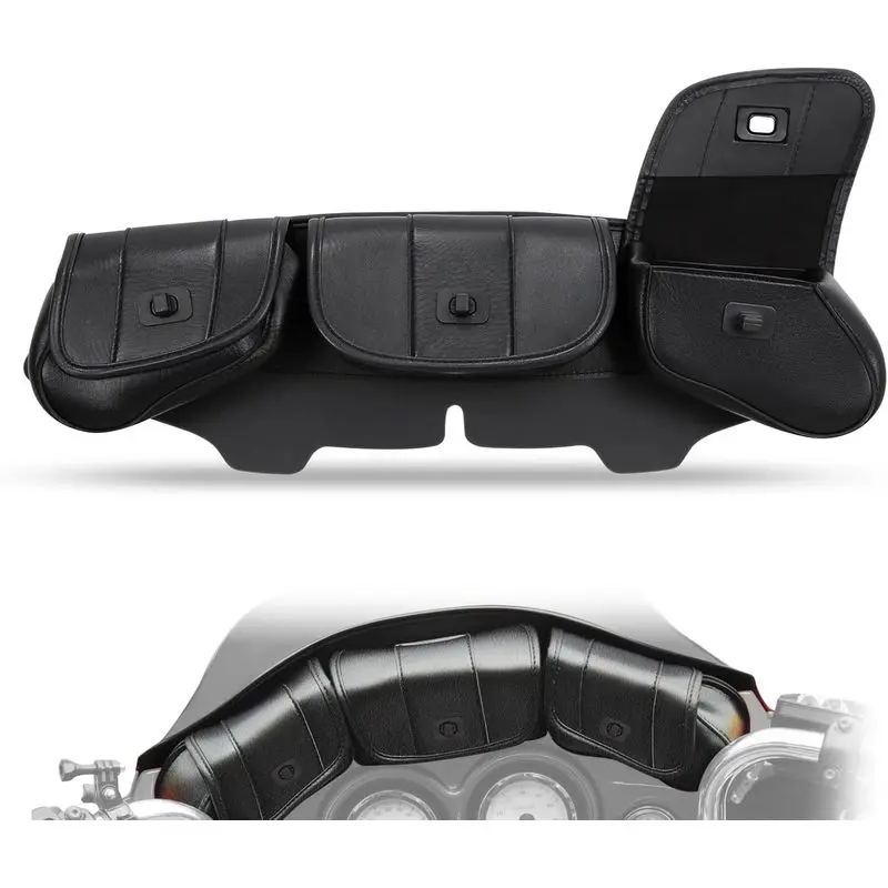 3 Pocket Fairing Pouch Windshield Bag Fits For Harley Touring Electra Street Tri Glide 1996-2013