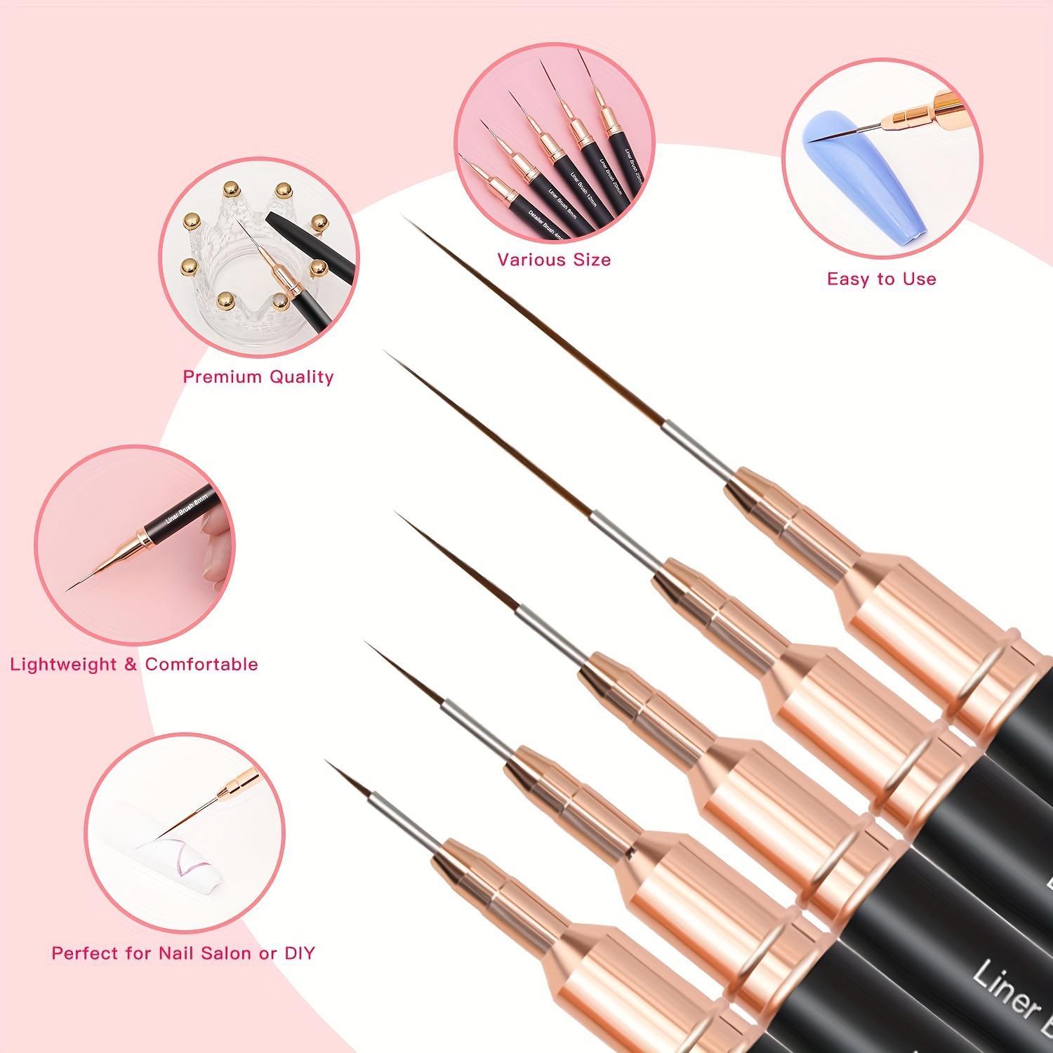 5pcs/set Black Fine Nail Art Brush Set, Including 4/8/12/20/25mm Nail Art Brushes, Professional Manicure Brush Nail Art Design Tools for Women & Girls,  Nail Supplies