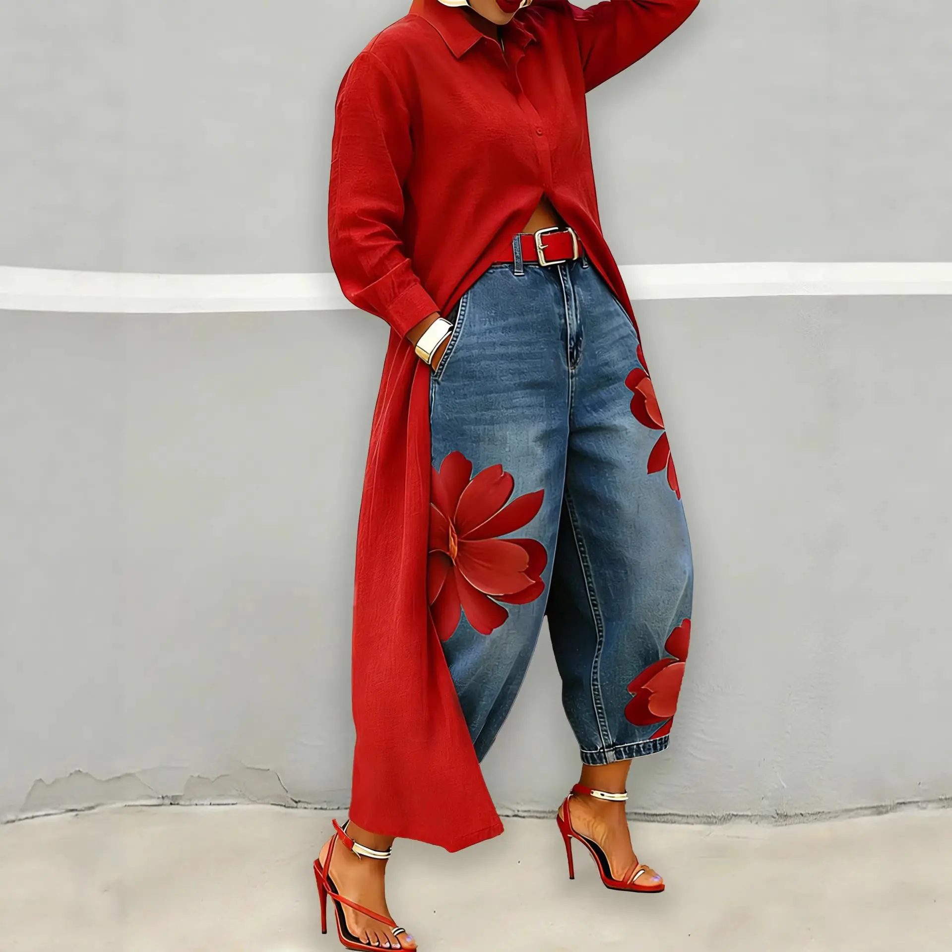 2026 European and American elegant casual mid-length long-sleeve shirt, fashionable outerwear long trench coat cardigan