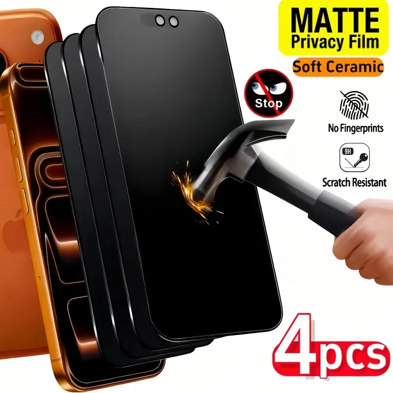 4-Pack Matte Privacy Ceramic Film Screen Protector for Iphone 17 Pro Max/17/16 Pro/16/15 Pro Max/15/14/14 Plus/13/13 Mini/12/12 Mini/Xs Max/Xr/X, Anti-Spy, Protect Privacy, Full Screen Coverage, Anti-Fingerprint, Anti-Scratch, Anti-Oil