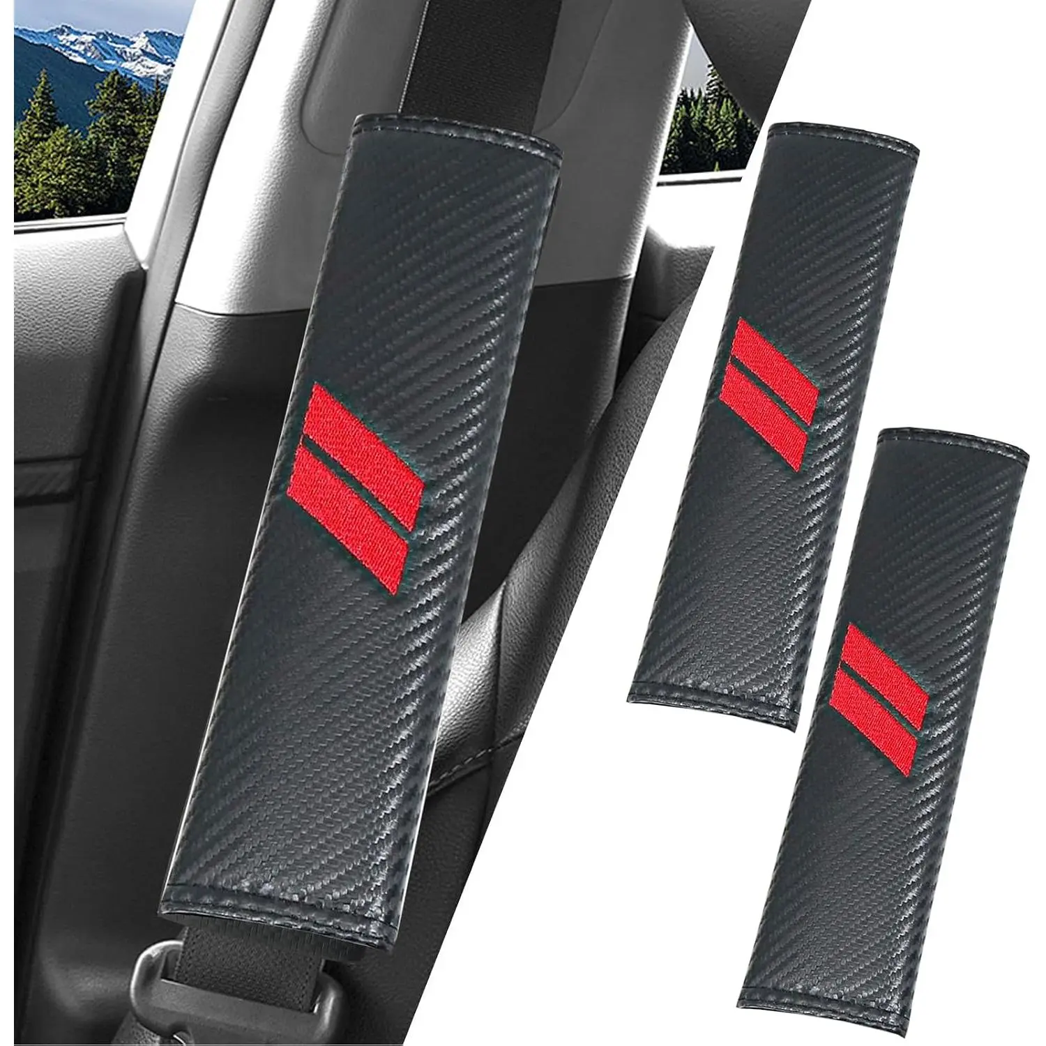 2 count  Seat Belt Covers Pads,Carbon Fiber  Accessories,for Challenger//Charger Seatbelt  Strap(Red)