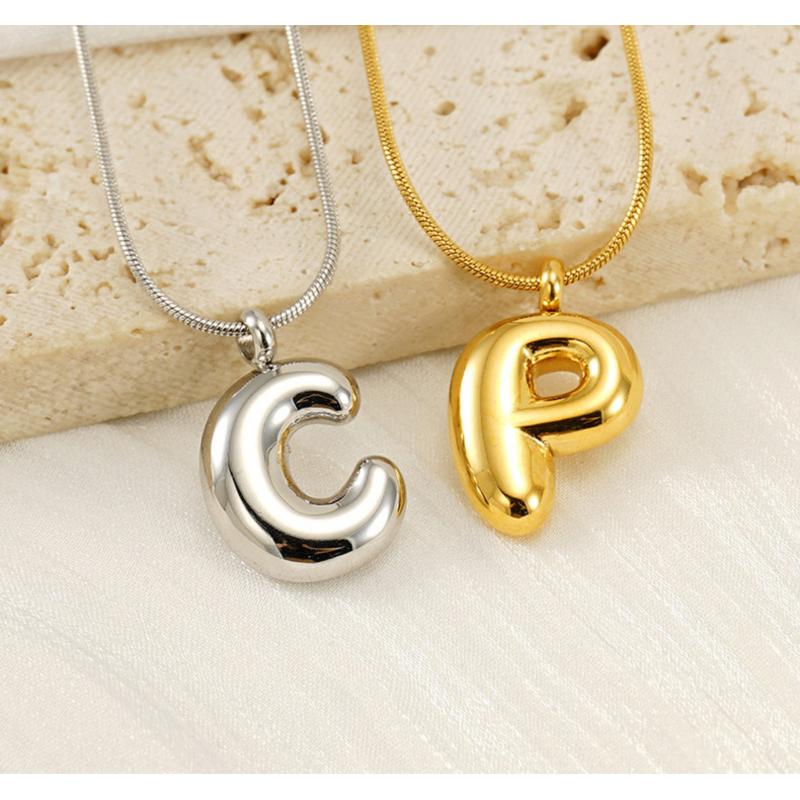 VEVE Bubble 26 English Letters Glossy Pendant Necklace Niche Versatile Gold-plated Titanium Steel Necklace Jewelry