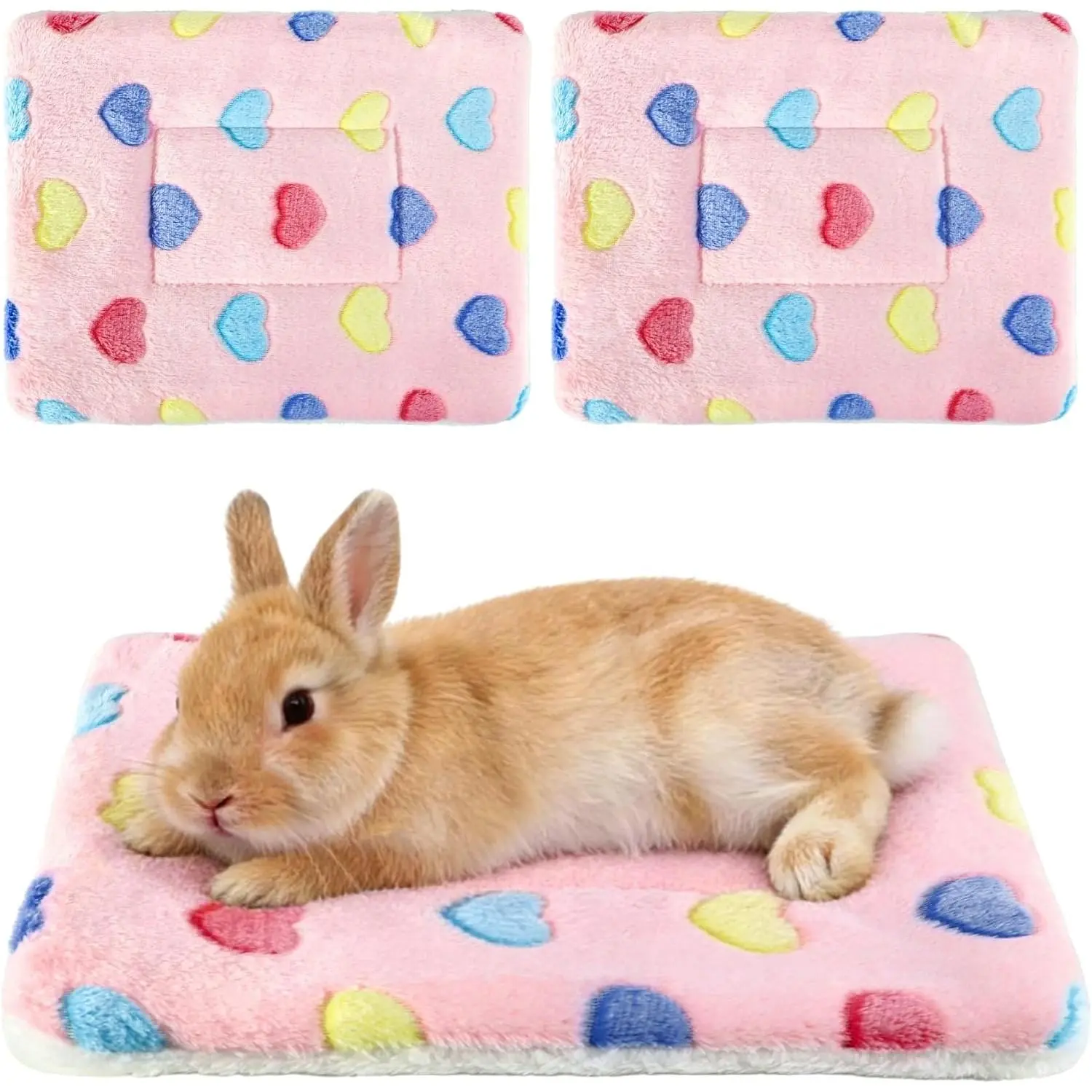 2 count Bunny Bed, Washable  Bed, Double-Sided Fleece Sleeping Pad for Guinea Pig,  , Chinchilla, Ferret, Hamster, Warm Small  Cage Mat, 13x10in,  Heart