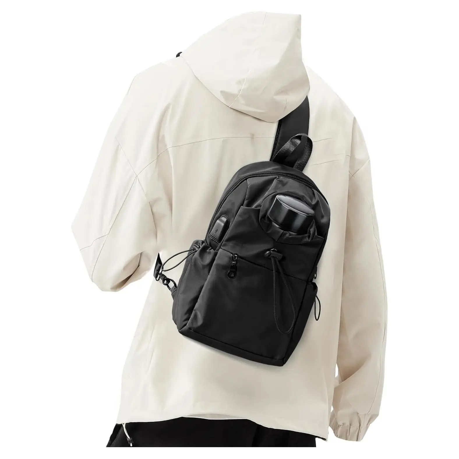 Black Sling Crossbody Bag for Men Women, Tactical Shoulder Daypack Mini Anti-Theft Crossbody Motorcycle Chest Bag, Small One Strap Fanny Pack for Casual Travel Hiking Sport GymGift