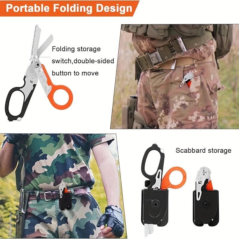 6-in-1 Multi-Function Trauma Shears with Holster - Stainless Steel Foldable Emergency Response Scissors, Outdoor Camping Rescue Tools, Includes Sheath, Camping Accessories, Camping Essentials, Sleek Metallic Finish, Durable Construction