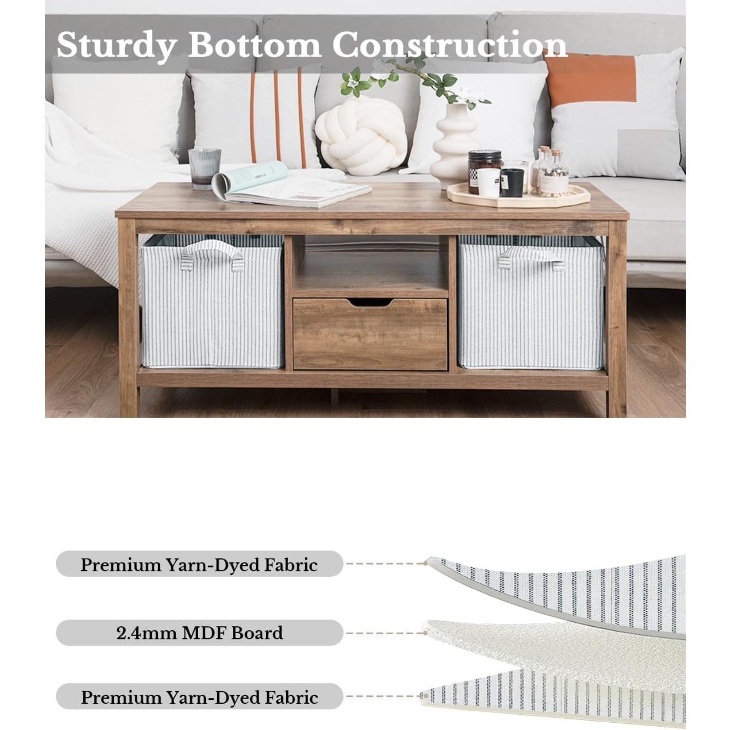 2-Pack Large Fabric Storage Bins for Shelves, Khaki and Beige Striped Storage Baskets with Metal Frame and Handles, Foldable Closet Organizer Bins