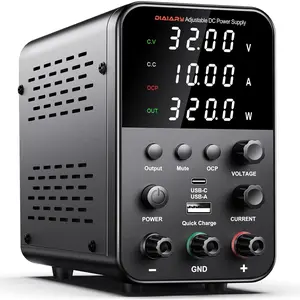DC Power  Variable, 32V 10A Adjustable Switching Regulated DC Bench Power  with Intelligent  Mode, 18W USB Interface, Precision Encoder Knob