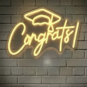 Congrats Graduation Cap Sign LED Warm White Wall Lamp USB Powered Dimmable for Graduation Party, College Dorm, Graduation Ceremony, Bedroom, Festive Atmosphere, Graduation Gift Neon