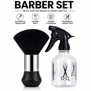 Neck Duster Brush & Barber Spray Bottle Set for Fade Haircuts, Beard Trimming & Hair Cleaning, Soft Bristle Barber Cleaning Brush with Fine Mist Water Sprayer for Professional Barbers, Men’s Grooming & Home Salon Use
