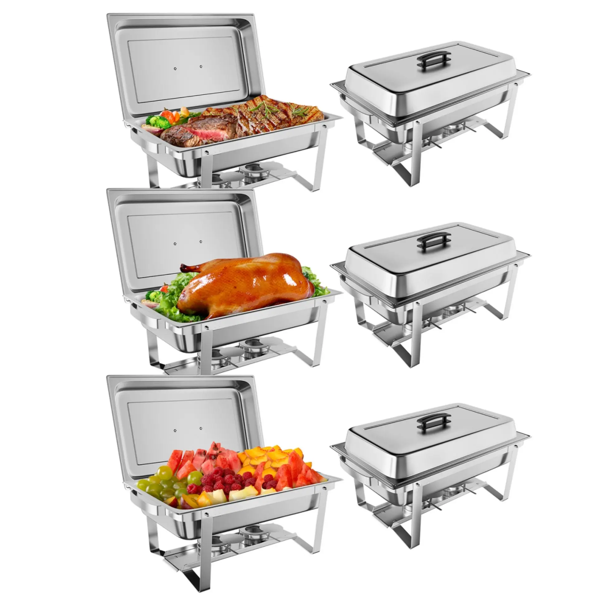 GARVEE8QT(1×1/1Pan)Chafing Dish Buffet Set of 6 Stainless Steel Food Servers & Warmers, Includes Water Pan, for Weddings, Parties, Banquets, Catering Presentation Elevate