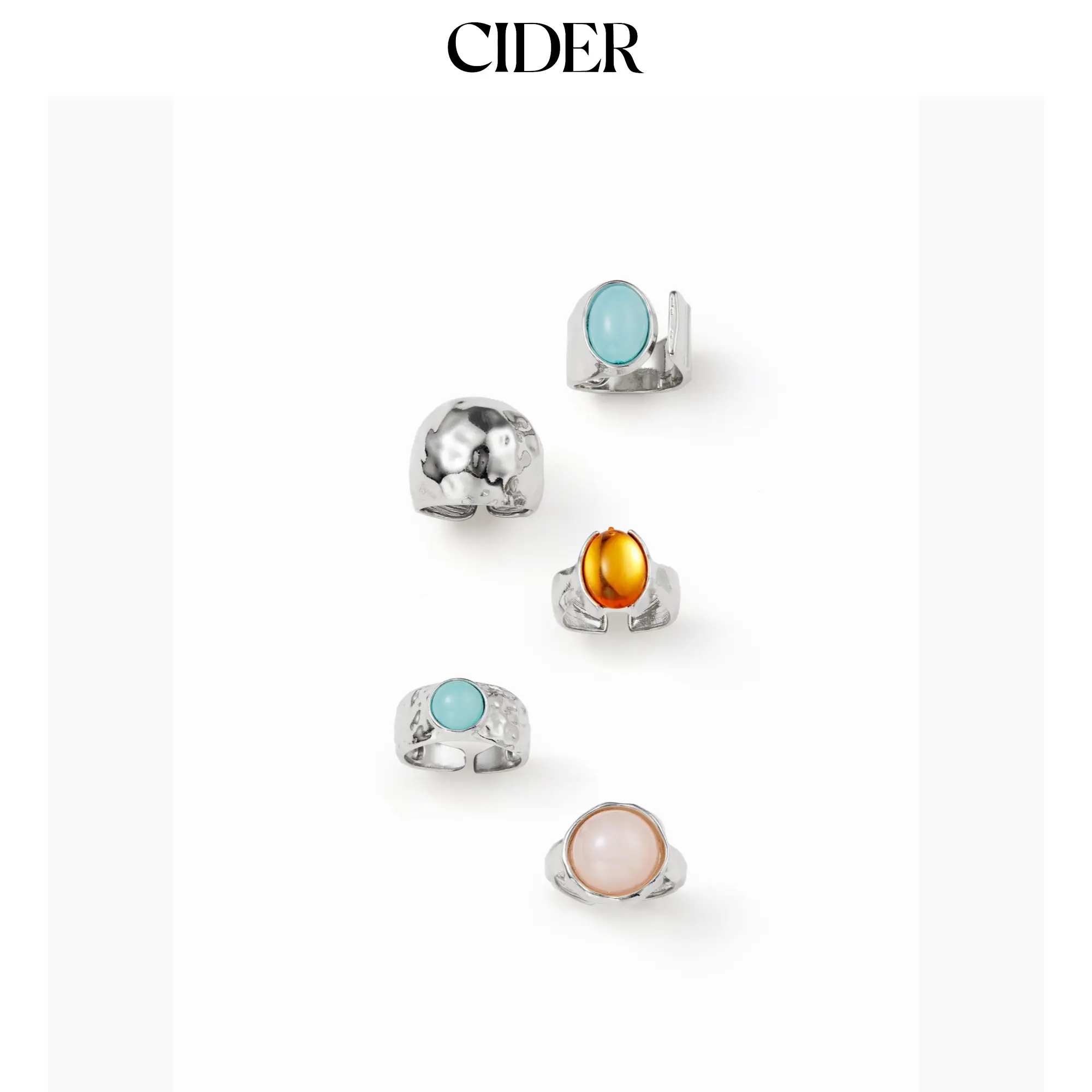 Cider 5 PCS GEMSTONE OPEN RING SET