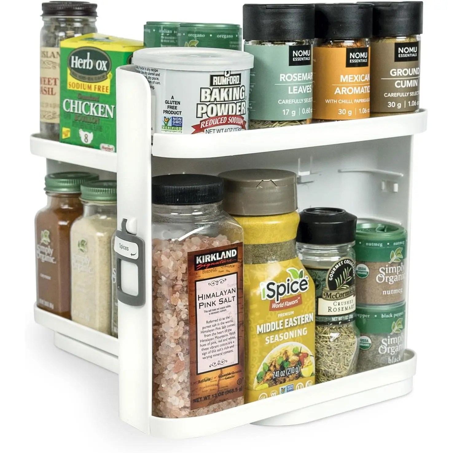 Rack Organizer for  - Slide & Rotate Seasoning Organizer - 4 Snap-In Adjustable Shelves for 5 Tier of Storage -  Modular Design - 8.9”H x 6.1”W x 10.8”D