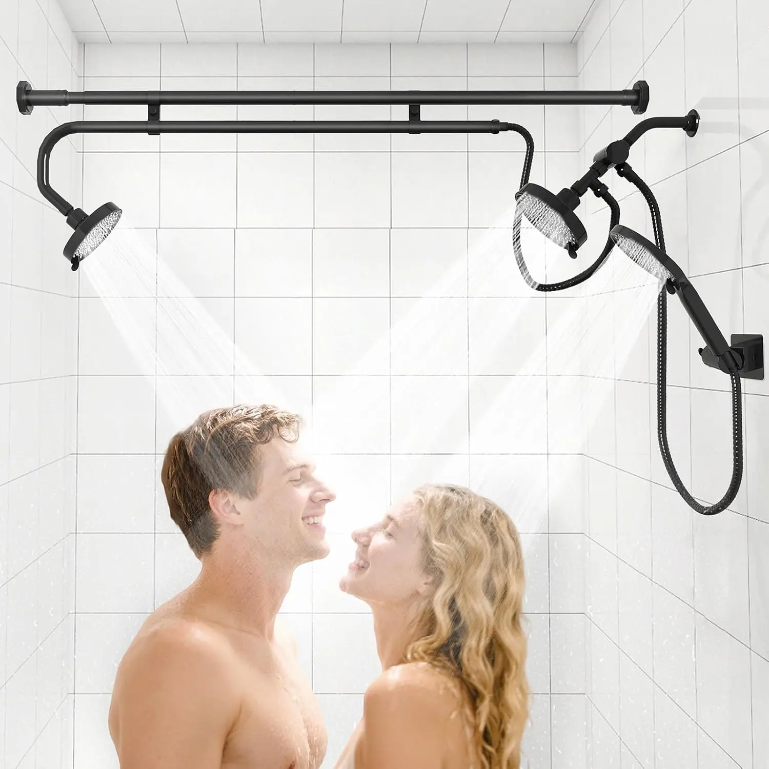 Tandem Shower ,  Shower Heads for Two People & Handheld , Triple Shower  High  System,Adjustable Double Shower Heads