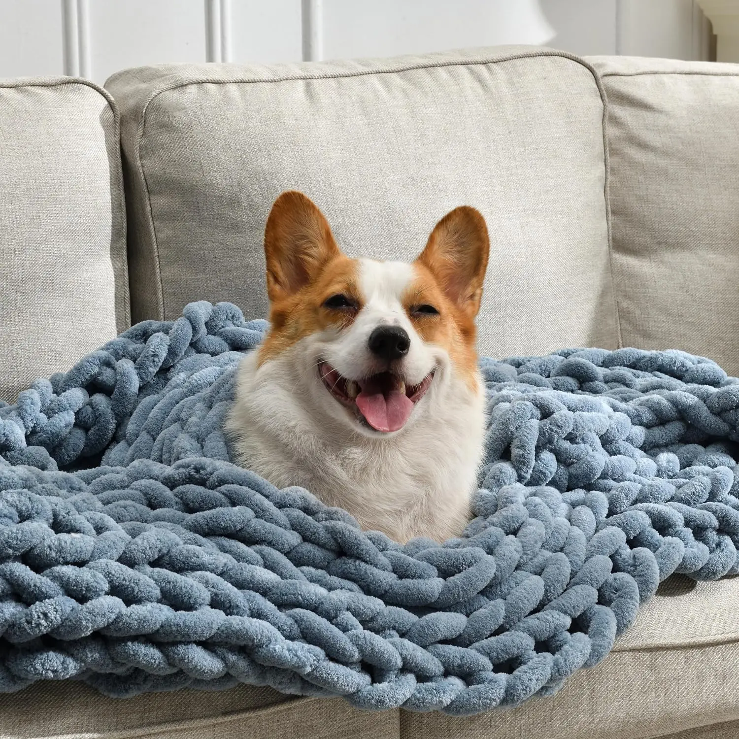 Soft Chunky Knit Blanket, 50X60 In  Thick Chenille Yarn Throw without Shedding & Raveling, Aesthetic & Cozy  Decor with Couch Sofa Bed,  Pack, Airy Blue
