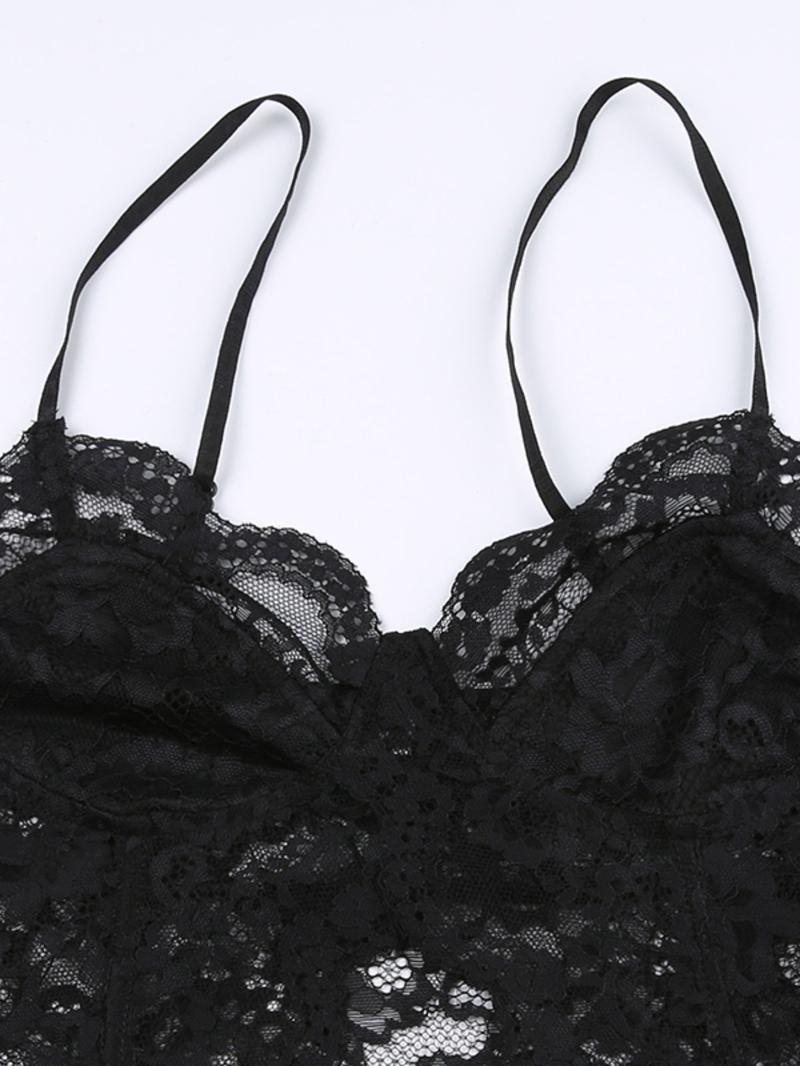 Women's Solid Asymmetrical Hem Scallop Trim Lace Cami Top, Summer Clothes Women, Adjustable Spaghetti Strap Crop Top for Summer, Women's Clothing for Club Party