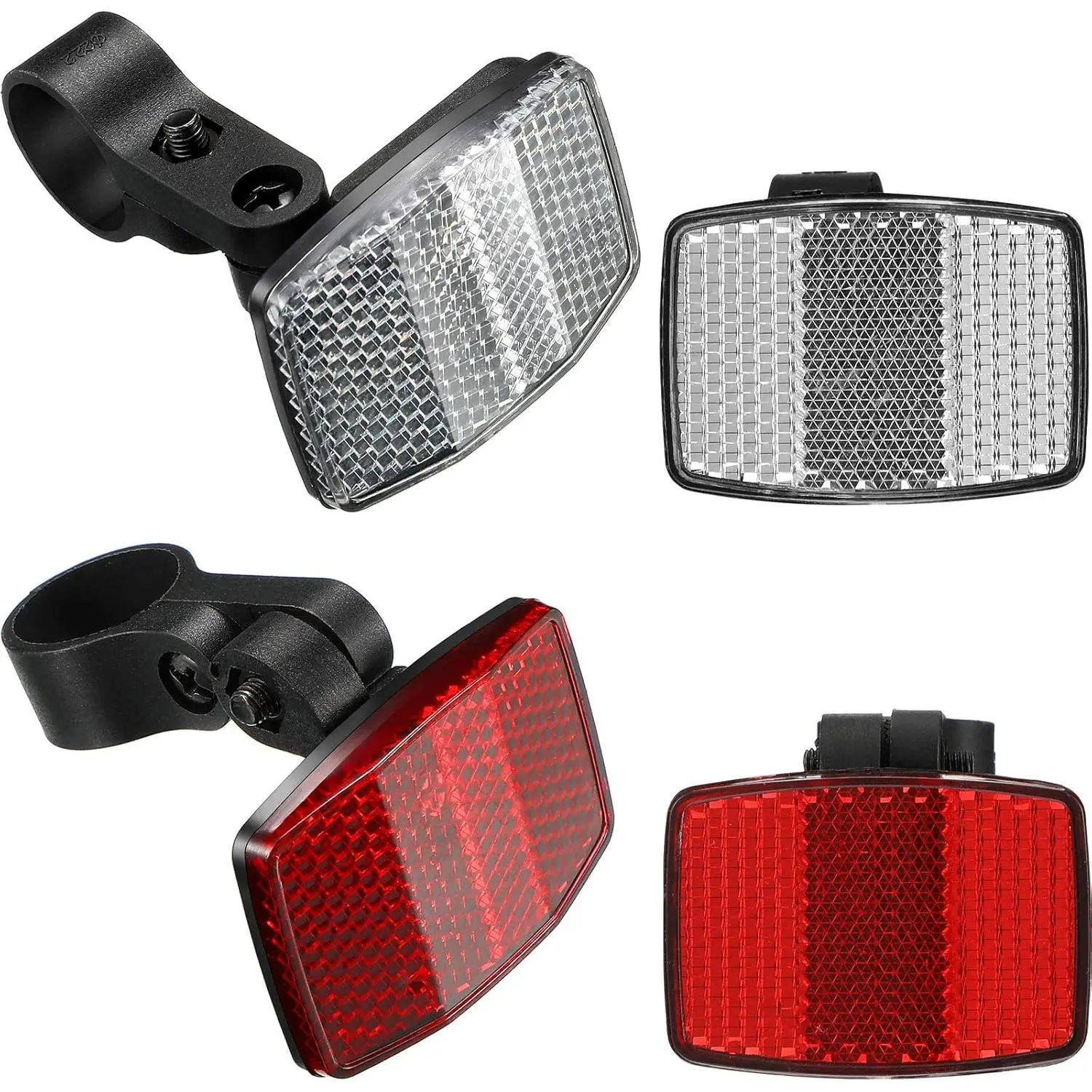 Set of 4 Bicycle Spoke Reflectors, Front & Rear Wheel, Handlebar Mount & Seatpost Fit, Red & White Cycling Safety Warning Reflectors for Sports & Outdoor Use, Set Of Four