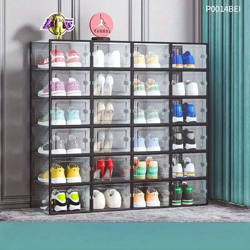 6/15/18/24 piece thick transparent shoe box - dustproof and moisture-proof Clear plastic storage box with flip cover, suitable for home and dormitory organization