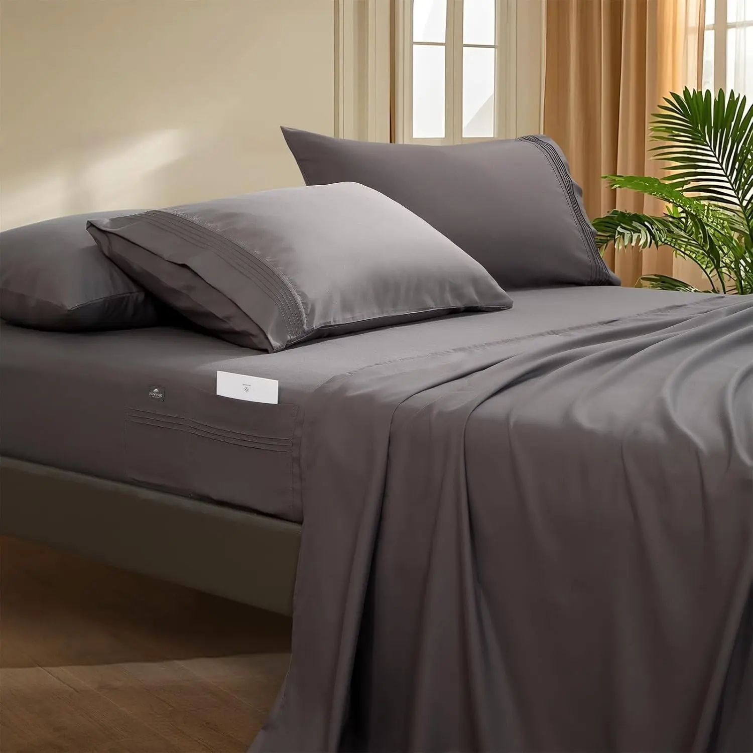 Deep Pocket Twin Sheet Set - 4 Piece TwinSize Bed Sheets - Breathable & Cooling - Hotel Luxury-Easy Care Moisture Wicking, Cooling & Soft Bedding for Women, Men (Grey)