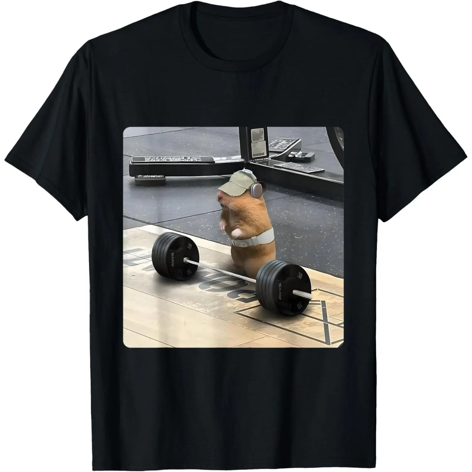 Men's Short-Sleeve Cotton Breathable Casual T-Shirt, Hamster Deadlift Training Prints, Funny Weightlifting Meme Design, Shortsleeve