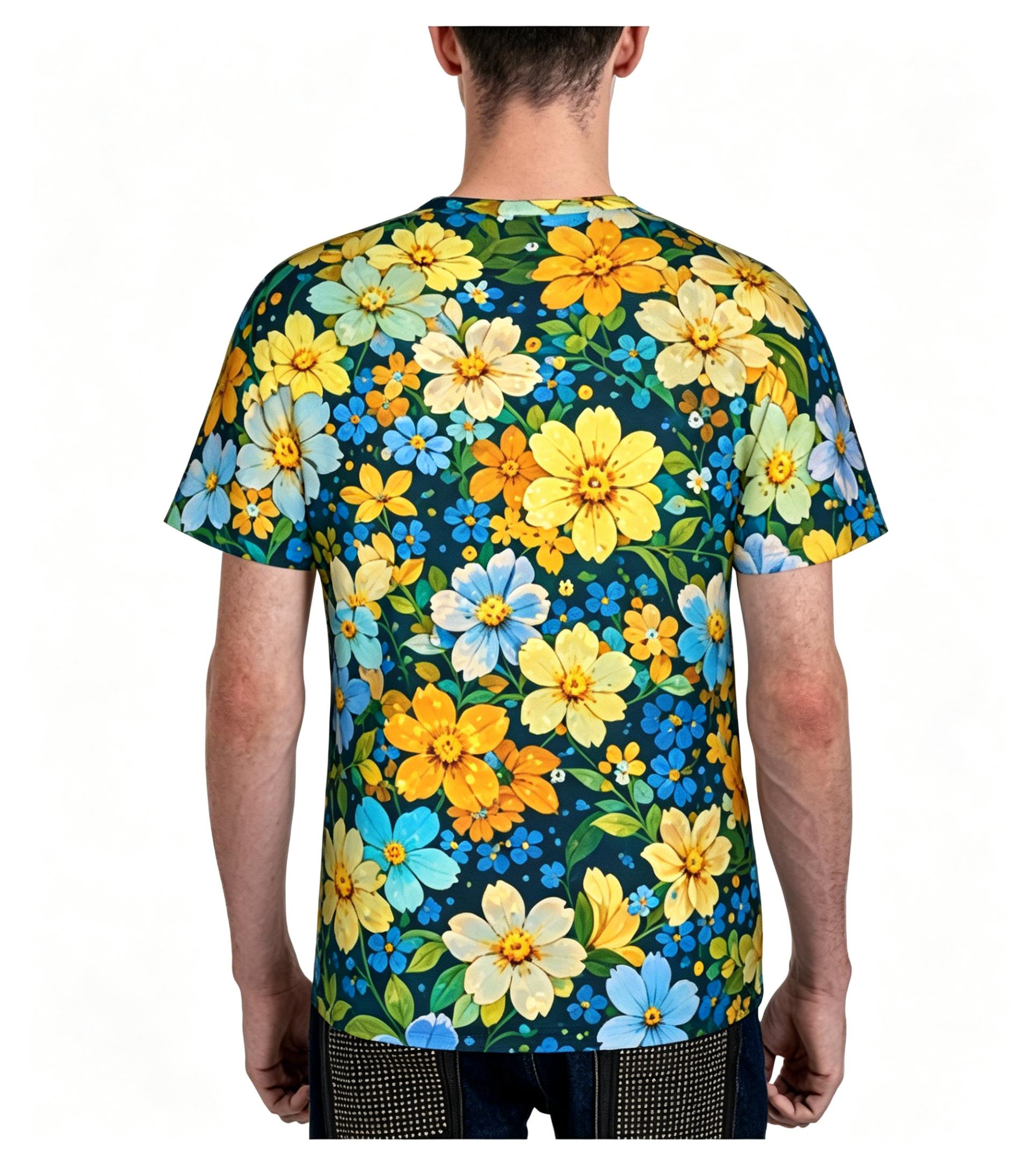 Summer Floral Oil Painting Style Flower Sea Summer Full-Print Short-Sleeve 3D Printed T-Shirt Unisex Outdoor Comfortable Top Party Clothes Couple Pattern Gift for Friends