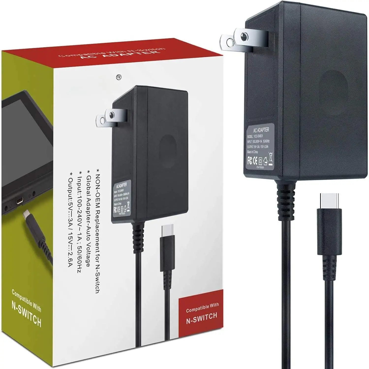 45W Charger for  ,  Charger AC Adapter Power  15V 3A   Kit Compatible with  OLED/Dock and Pro Controller (Support TV Mode),Black