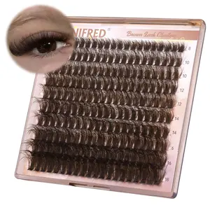 Brown Lash Clusters Dark Brown Individual Lashes Wispy Thick Volume Lash Extension Curvature Clusters Eyelashes 80D Clusters Lashes by (8-18mm)