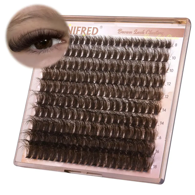 Faux Mink Wispy Cluster False Eyelashes, 80D Soft DIY Lash Set, Brown Thick-Volume Curved Fluffy Lash Cluster, 8-18mm Length Eyelashes Extensions, Makeup Tool for Personal Use