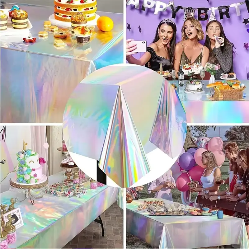 3pcs Disposable Tablecloth, Metal Aluminum Film, Waterproof Party Decorative Tablecloth, Wedding Birthday Holiday Gifts