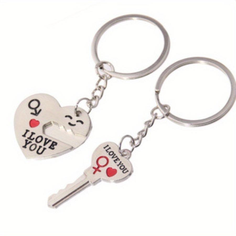 2pcs Set Men Women Cute Heart Key Keychain Couple Key Ring Lovers Key Chain Jewelry Accessory Gift