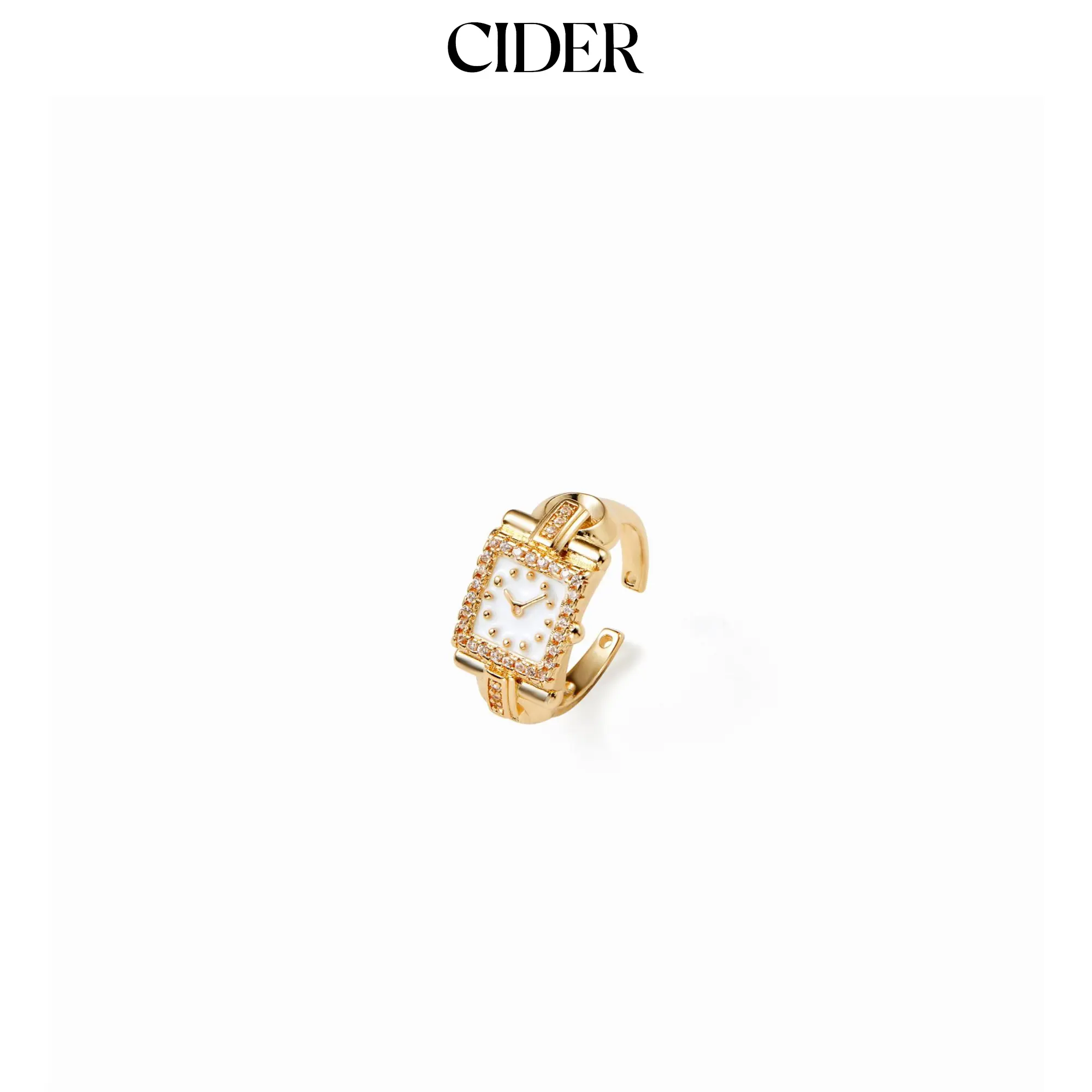Cider CLOCK & RHINESTONE OPEN RING