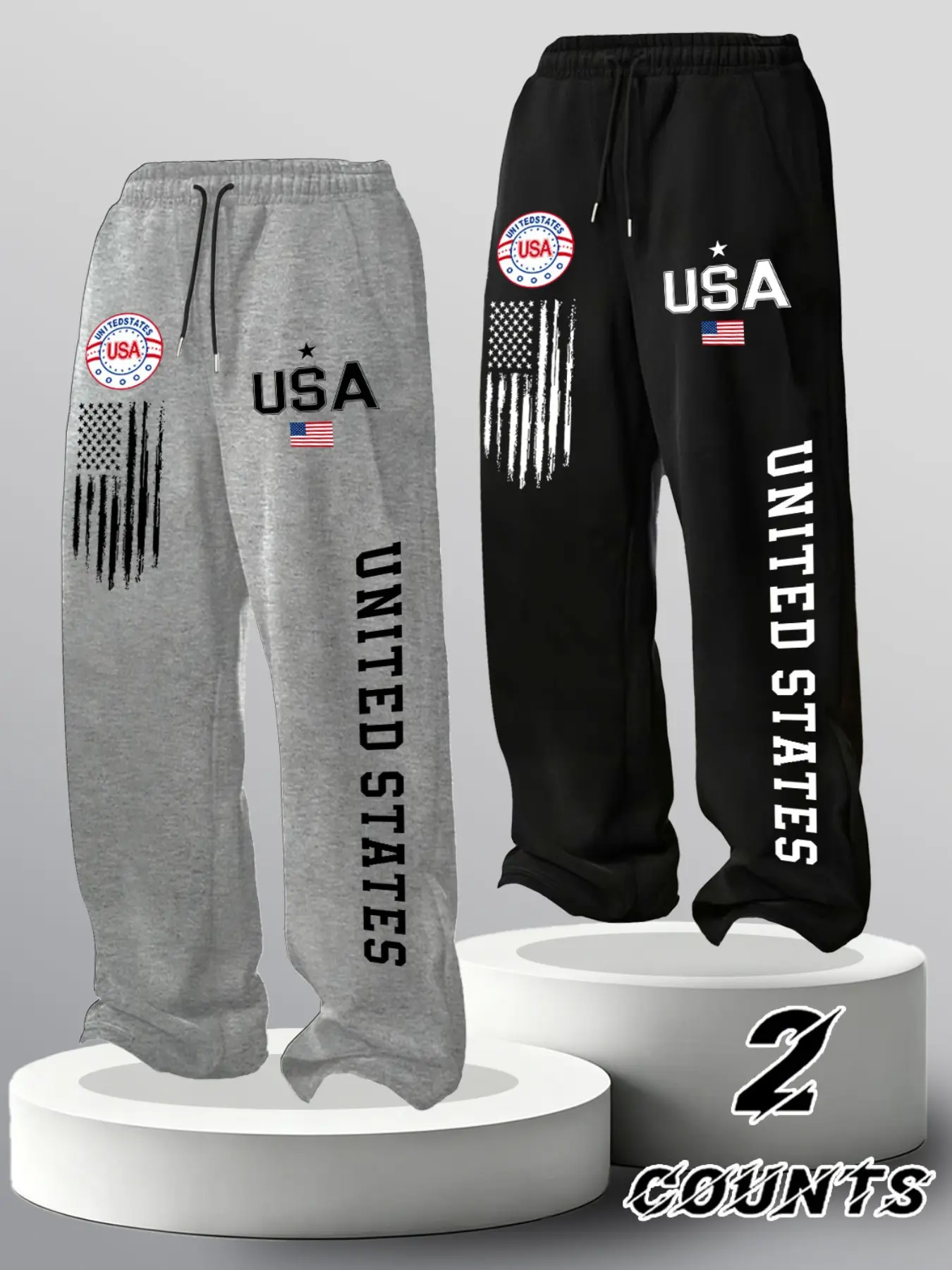 American Flag Print Wide Leg Sweatpants, Loose-Fit Sporty Long Pants, Men's Streetwear Casual Pants, Spring & Fall Fashion