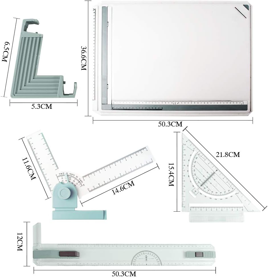A3 Drawing Board, Lightweight Multi-Funtion Drafting Table with Adjustable Measuring System Angle