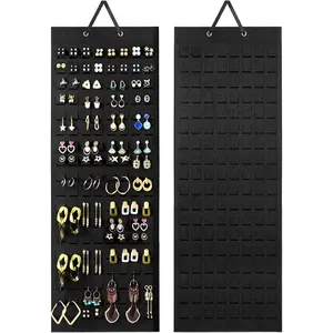 Hanging Earring Holder Organizer with 20 Hooks for Women, Earring Organizer Wall Earrings Hanger Pierced Earring Storage, Felt Stud Earring Display, 608 Holes for Earrings - Black, 1 Pack