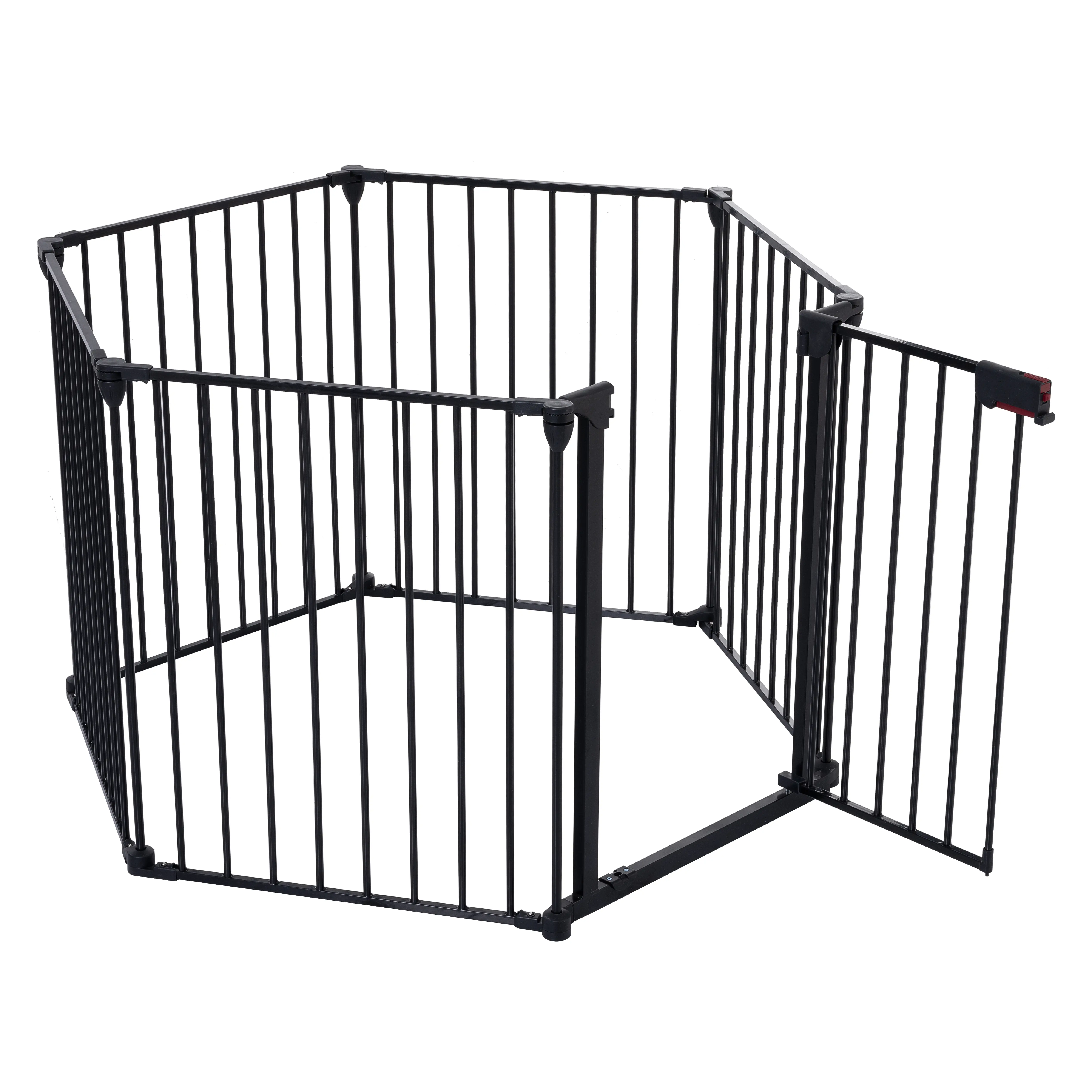 Black Steel Pet Playpen - 6-Panel Adjustable Steel Frame with 150in Solid Bars, Walk-Through Door Safety Gate, Room Divider Barrier for Secure Space Indoor/Outdoor Dog Use