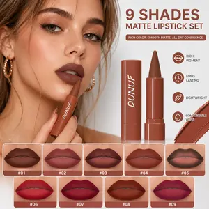DUNUF 9 Shades Matte Velvet Lipstick Set, Waterproof & Easy to Apply Lip Gloss, Long-Lasting Lip Glaze, Beginner Friendly, Lip Cosmetic Gift Box