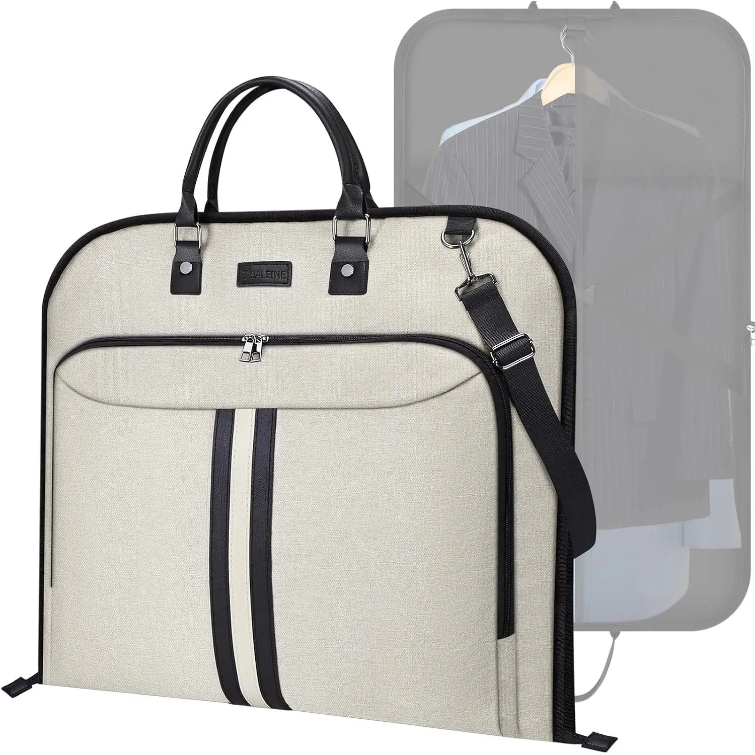 Travel Garment Bag, Travel Suit Bag for Men, Water Resistant Carry on Garment Bag for Hanging Clothes, Garment Duffel Bag for Travel Business (Beige)